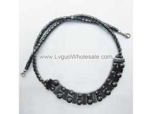 Black Vintage Semi Precious Hematite Stone Beaded Choker Necklace